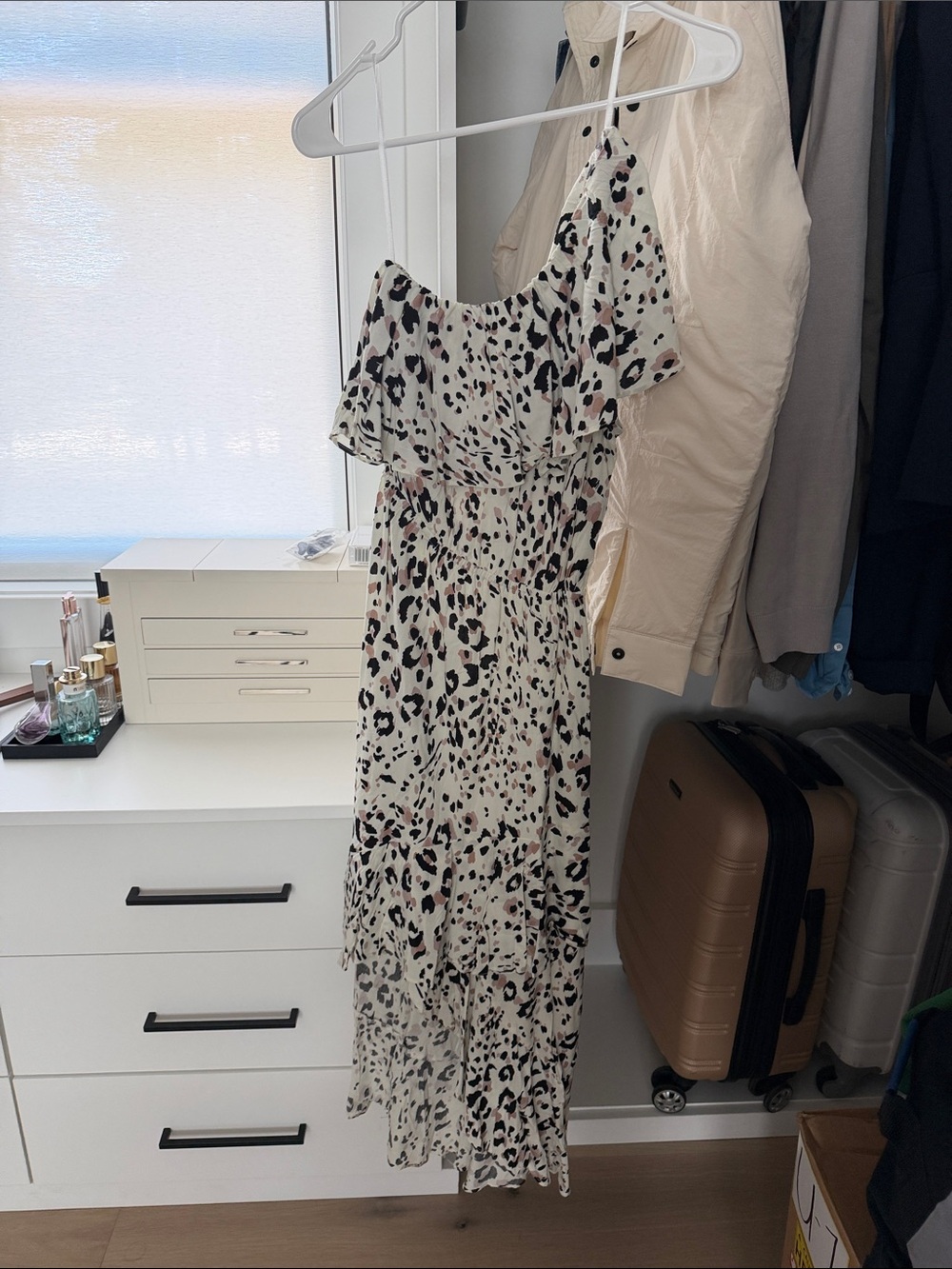 Petal & Pup Leopard Print Ruffle Maxi Dress in Cream and Black